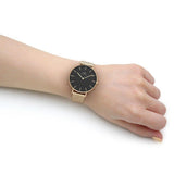 Daniel Wellington Petite Evergold Black Dial Gold Mesh Strap Watch For Women - DW00100345