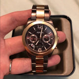 Fossil Perfect Boyfriend Multifunction Brown Dial Two Tone Steel Strap Watch for Women - ES4284