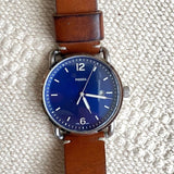 Fossil Commuter Blue Dial Blue Leather Strap Watch for Men - FS5325
