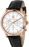 Maserati Epoca Chronograph White Dial Black Leather Strap Watch For Men - R8871618016