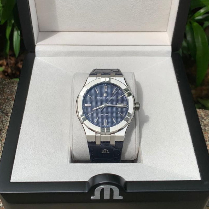Maurice Lacroix Aikon Automatic Blue Dial Blue Leather Strap Watch For Men - AI6008-ss001-430-1