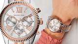 Michael Kors Lexington Chronograph Silver Dial Two Tone Steel Strap Watch for Women - MK5735