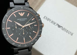 Emporio Armani Mario Ceramic Chronograph Black Dial Black Steel Strap Watch For Men - AR70002