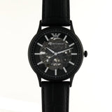 Emporio Armani Meccanico Automatic Skeleton Black Dial Black Leather Strap Watch For Men - AR60042