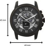 Fossil Grant Automatic Chronograph Black Dial Black Leather Strap Watch for Men - ME3028