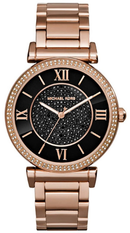 Michael Kors Catlin Black Diamonds Dial Rose Gold Steel Strap Watch for Women - MK3356
