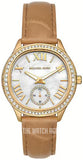 Michael Kors Sage Three-Hand Mother of Pearl White Dial Brown Leather Strap Watch for Women - MK4819