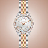 Michael Kors Harlowe Three-Hand Mother of Pearl White Dial Tri Tone Steel Strap Watch for Women - MK4846