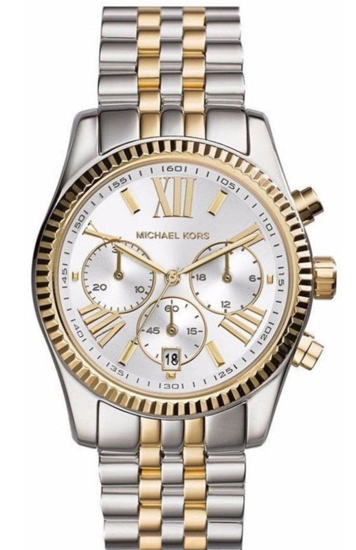 🎁 Michael Kors Lexington Silver Dial Two Tone Steel Strap Watch for Women - MK5955 (100% off)