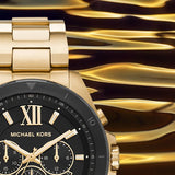 Michael Kors Brecken Chronograph Black Dial Gold Steel Strap Watch For Men - MK8848
