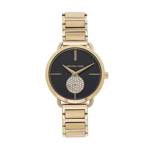 Michael Kors Portia Black Dial Gold Steel Strap Watch for Women - MK3788