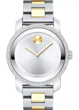 Movado Bold Diamonds Silver Dial Two Tone Steel Strap Watch for Women - 3600451