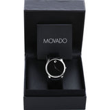 Movado Museum Black Dial Black Leather Strap Watch For Men - 607012