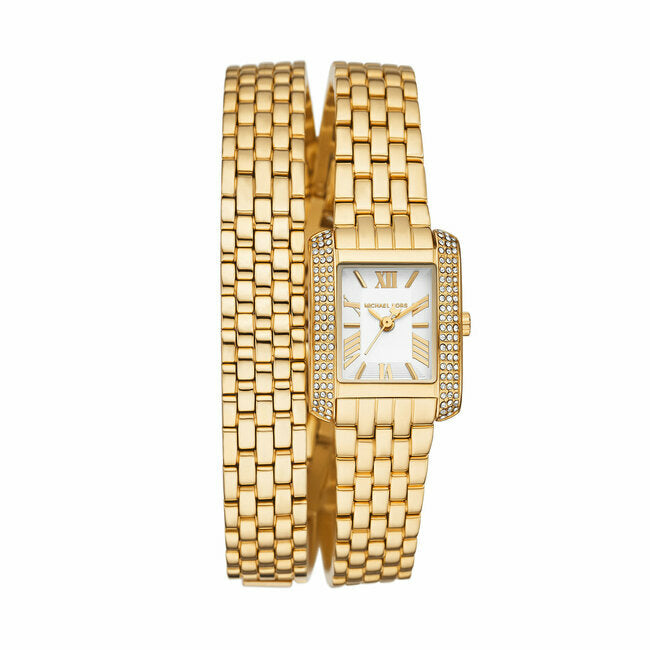 Michael Kors Emery Pave Double Wrap White Dial Gold Steel Strap Watch for Women - MK4833