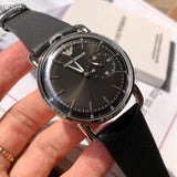 Emporio Armani Aviator Quartz Black Dial Black Leather Strap Watch For Men - AR11336