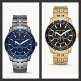 Michael Kors Cunningham Multifunction Black Dial Gold Steel Strap Watch For Men - MK7154