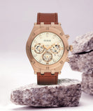 Guess Analog Multifunction White Dial Brown Leather Strap Watch for Men - GW0262G3