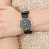 Daniel Wellington Classic Cornwall Black Dial Black NATO Strap Watch For Women - DW00100150