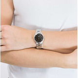 Daniel Wellington Iconic Link Black Dial Silver Steel Strap Watch For Women - DW00100206