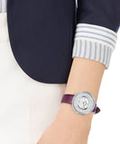 Swarovski Crystalline Silver Dial Purple Leather Strap Watch for Women - 5295355