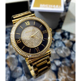 Michael Kors Catlin Black Dial Gold Steel Strap Watch for Women - MK3338