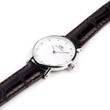 Daniel Wellington York White Dial Brown Leather Strap Watch For Women - DW00100069