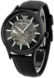 Emporio Armani Meccanico Automatic Skeleton Black Dial Black Leather Strap Watch For Men - AR60042
