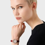 Emporio Armani Two-Hand Analog White Dial Red Leather Strap Watch For Women - AR11532