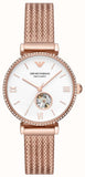 Emporio Armani Meccanico Automatic White Dial Rose Gold Mesh Strap Watch For Women - AR60063