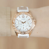 Guess Swirl Quartz Silver Dial White Rubber Strap Watch For Women - W1096l2