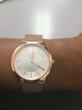 Calvin Klein Minimal White Dial Rose Gold Mesh Bracelet Watch for Women - K3M22626