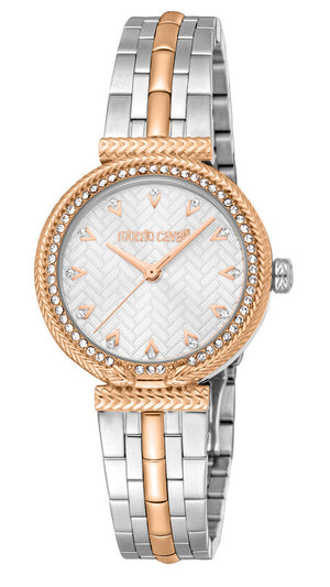 Just Cavalli Chiarezza Snake Core Silver Dial Two Tone Steel Strap Watch for Women - RC5L078M0075