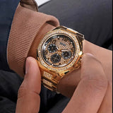 Guess Duke Glitz Crystals Gold Dial Gold Steel Strap Watch For Men - GW0576G2