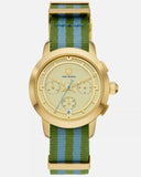 Tory Burch The Tory Chronograph White Dial Two Tone NATO Strap Watch for Women - TBW1037