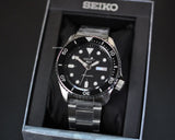 Seiko 5 Sports Automatic Day Date Black Dial Silver Steel Strap Watch for Men - SRPD55K1