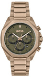 Hugo Boss Classic Chronograph Olive Green Dial Beige Gold Steel Strap Watch For Men - 1514019
