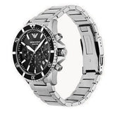 Emporio Armani Diver Chronograph Black Dial Silver Steel Strap Watch For Men - AR11360