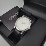 Movado Museum Quartz Silver Dial Black Leather Strap Watch For Men - 2100001
