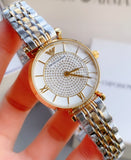 Emporio Armani Gianni T Bar Analog White Dial Two Tone Steel Strap Watch For Women - AR2076