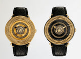 Versace V-Metal Icon Black Dial Black Leather Strap Watch For Men - VQL030015