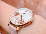 Fossil Jacqueline Three Hand Mother of Pearl Dial Pink Leather Strap Watch for Women - ES4671