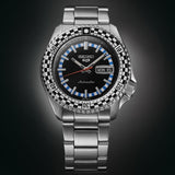 Seiko 5 Sports Checker Flag Special Edition Black Dial Silver Steel Strap Watch For Men - SRPK67K1