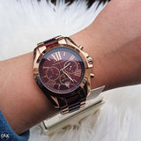 Michael Kors Bradshaw Burgundy Dial Two Tone Steel Strap Watch for Women - MK6270