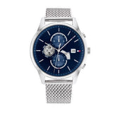 Tommy Hilfiger Weston Chronograph Blue Dial Silver Mesh Bracelet Watch For Men - 1710504