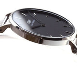 Daniel Wellington Classic Petite Sterling Black Dial Silver Mesh Bracelet Watch For Women - DW00100162