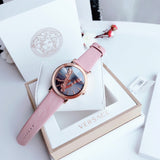 Versace Virtus Quartz Grey Dial Pink Leather Strap Watch for Women - VEHC00319