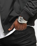 Guess Zeus Multifunction Diamonds Silver Dial Silver Steel Strap Watch for Men - GW0209G1