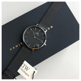 Daniel Wellington Petite Ashfield Black Dial Black Mesh Strap Watch For Women - DW00100202