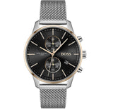 Hugo Boss Associate Chronograph Black Dial Silver Mesh Bracelet Watch for Men - 1513805