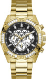 Guess Trophy Diamonds Black Dial Gold Steel Strap Watch for Men - GW0390G2